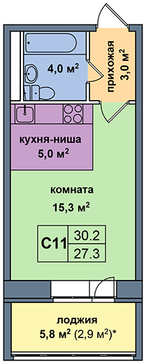 Студия 30.2 м²