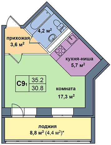 Студия 40.5 м²